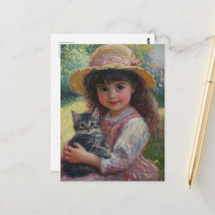 Postal La adorable niña y su gato