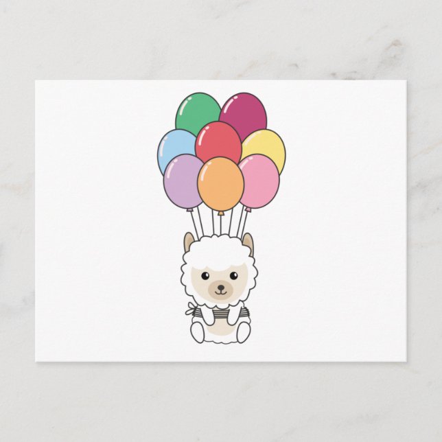 Postal La Alpaca Viene Con Globos Coloridos (Anverso)