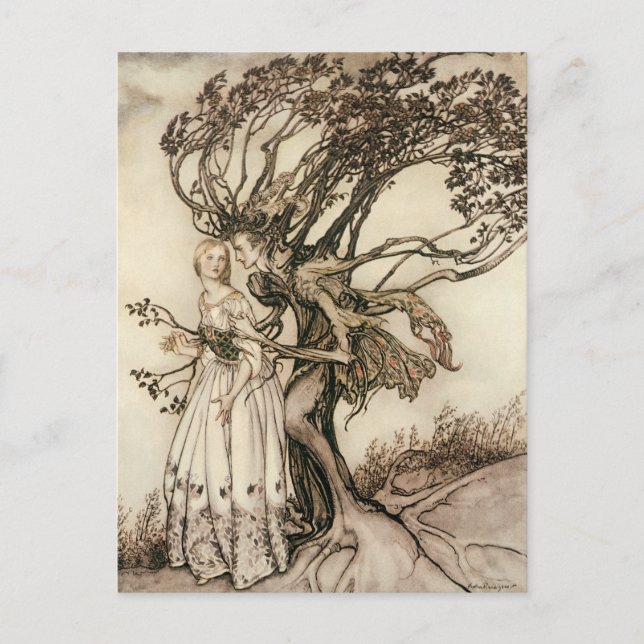 Postal La anciana en la madera por Arthur Rackham (Anverso)