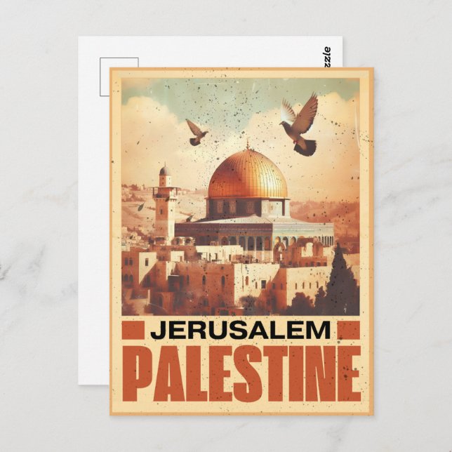 Postal La antigua mezquita de Jerusalén Al-Aqsa, hogar de (Anverso / Reverso)