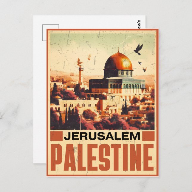 Postal La antigua mezquita de Jerusalén Al-Aqsa, hogar de (Anverso / Reverso)