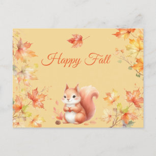 Postal La ardilla de otoño feliz en las hojas