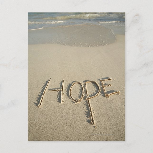 Postal La arena "Hope" escrita en la playa con (Anverso)