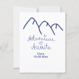 Postal La aventura espera corazón de montaña azul agregar