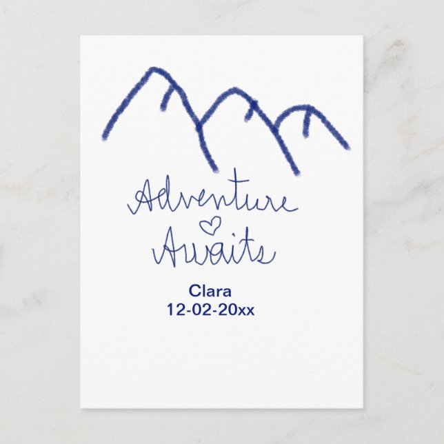 Postal La aventura espera corazón de montaña azul agregar (Anverso)