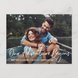 Postal La aventura manuscrita de escritura comienza a gua