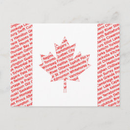Postal La bandera canadiense con la ciudad y el pueblo