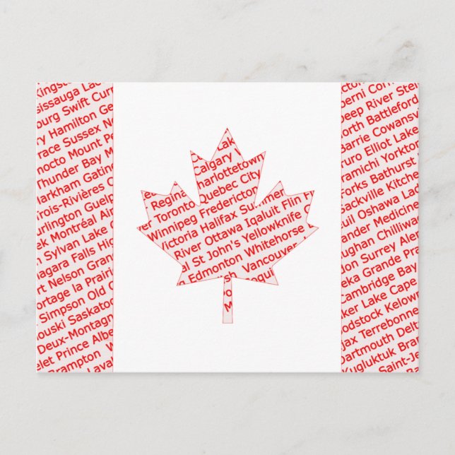 Postal La bandera canadiense con la ciudad y el pueblo (Anverso)