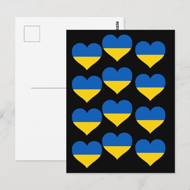 Postal La bandera de Ucrania se corazón de negro (Anverso / Reverso)
