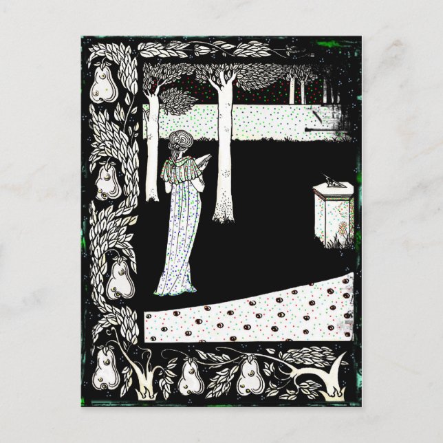 Postal La Beale Isolde leyendo en el jardín (Anverso)