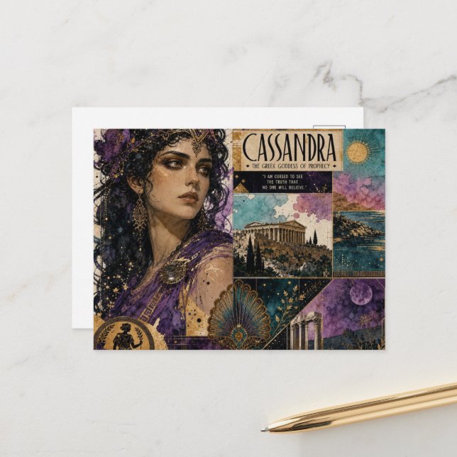 Postal La bella diosa griega Casandra (Anverso/Reverso In Situ)