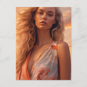 Postal La bella mujer rubia