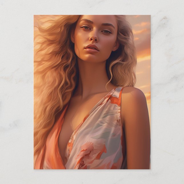 Postal La bella mujer rubia (Anverso)