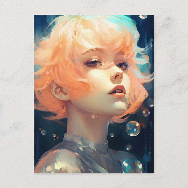 Postal La bella mujer y las burbujas (Anverso)
