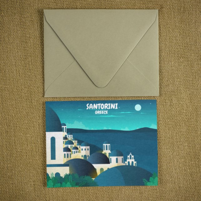 Postal La bella Santorini de noche en Grecia (Stylish Santorini Greek Island Postcard)