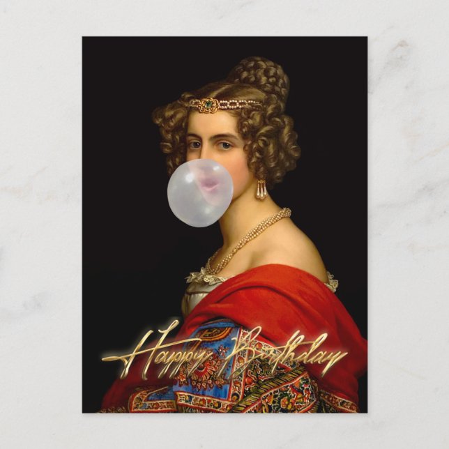 Postal La Belleza Bávara y Feliz Cumpleaños Chicle (Anverso)