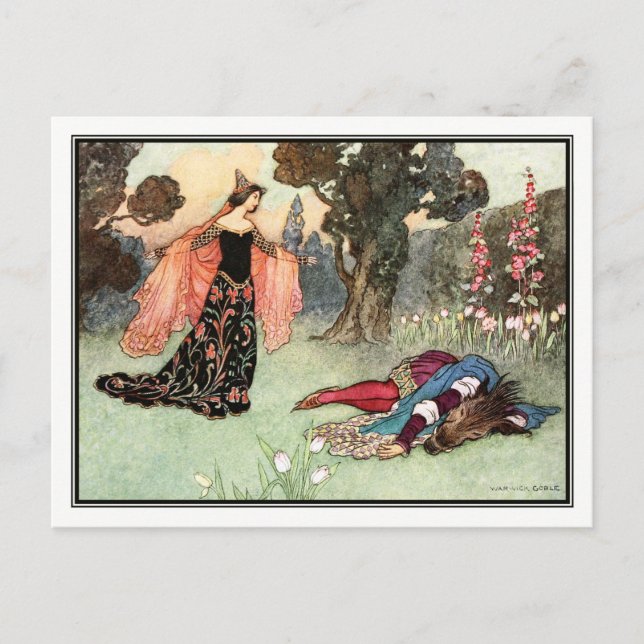 Postal La belleza y la bestia por Warwick Goble (Anverso)