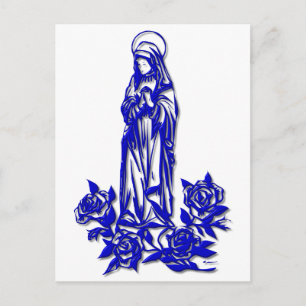 Postal La bendita Virgen María (con rosas azules)