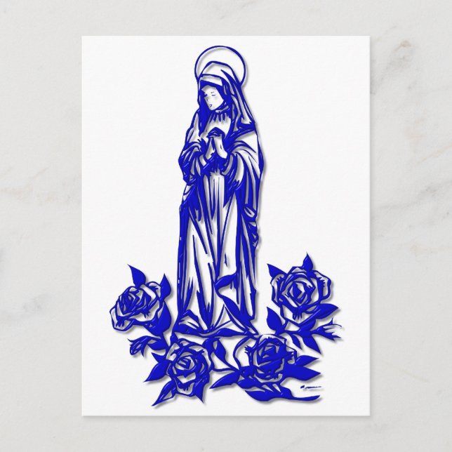 Postal La bendita Virgen María (con rosas azules) (Anverso)