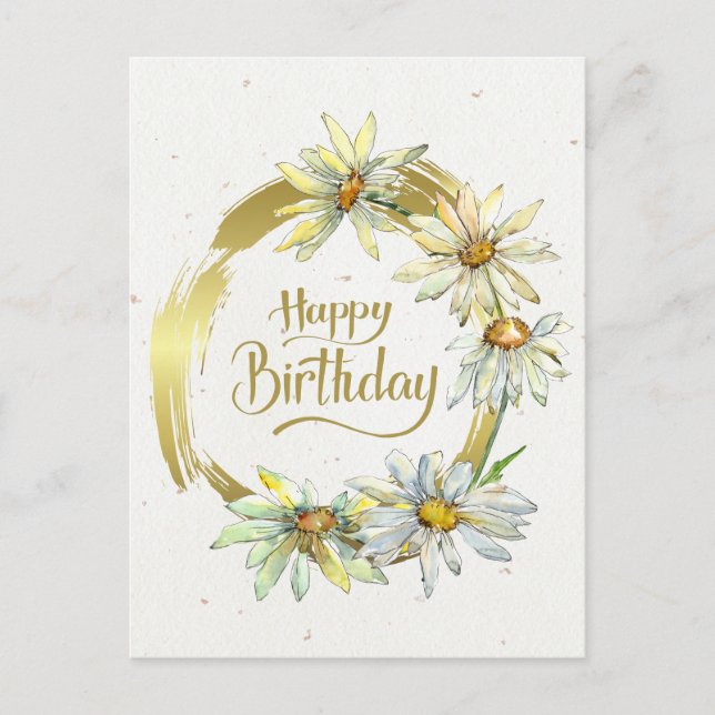Postal La Biblia de Cumpleaños Verse Gold Frame Daisises (Anverso)