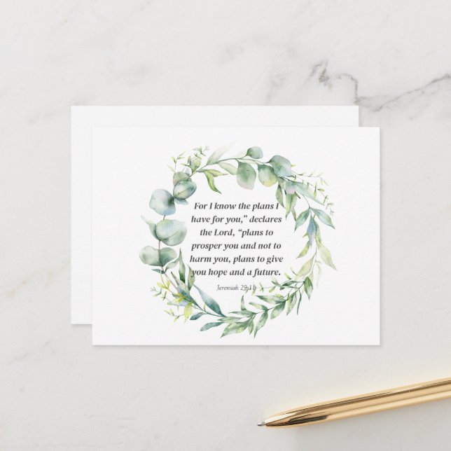 Postal La Biblia inspiradora versus Jeremiah 29:11 (Anverso/Reverso In Situ)