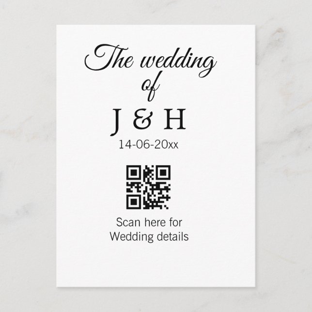 Postal La boda del código QR del nombre de la pareja deta (Anverso)