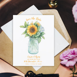 Postal La boda rusa del girasol Mason Jar salva la fecha