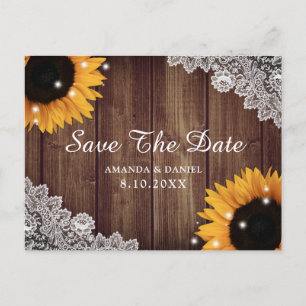 Postal La Boda Rústica De La Madera Lace Sunflower Weddin