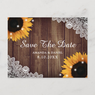 Postal La Boda Rústica De La Madera Lace Sunflower Weddin