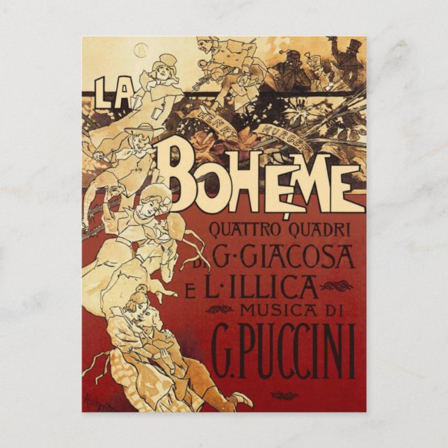 Postal La Bohème - poster vintage de 1896 (Anverso)