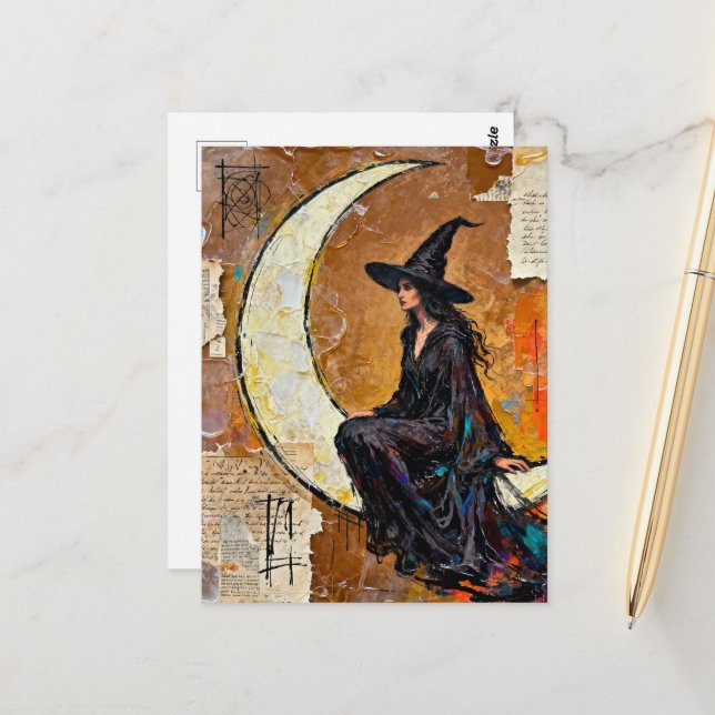 Postal La bruja en el collage de la luna (Anverso/Reverso In Situ)
