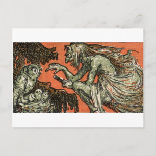 Postal La bruja malvada y los búhos