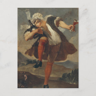 Postal La buena botella, el cartel de un comerciante de v