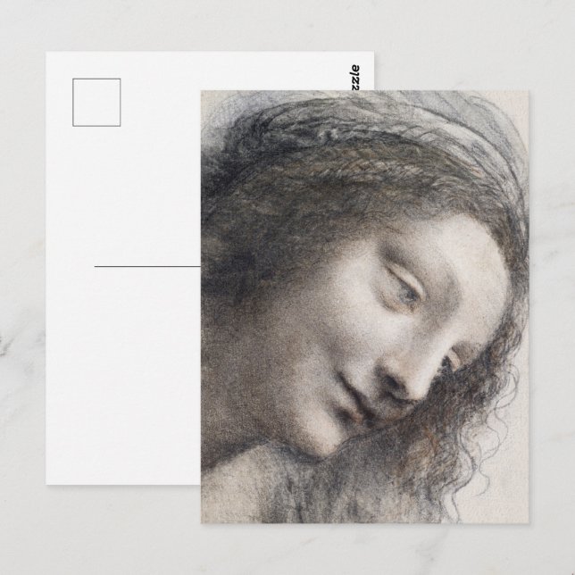 Postal La cabeza de la Virgen de Leonardo da Vinci (Anverso / Reverso)
