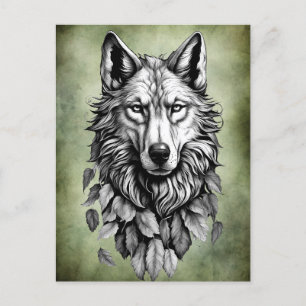 Postal la cabeza de lobo deja el dibujo de arte original