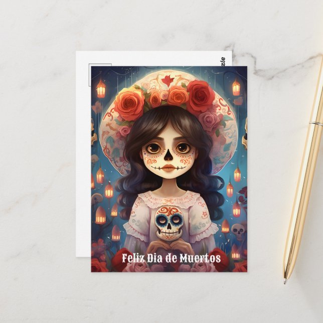 Postal 🌹 La Calavera Catrina: Florecimiento de la vida � (Anverso/Reverso In Situ)
