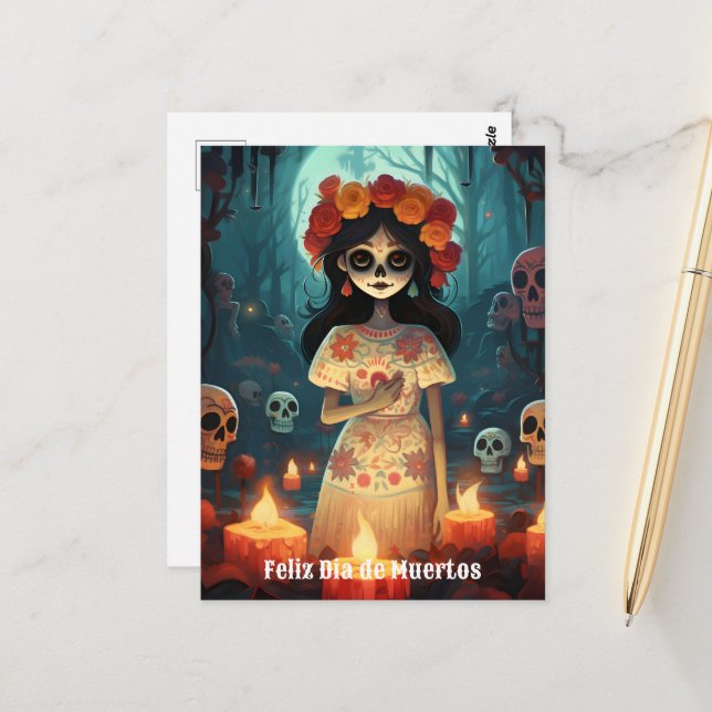 Postal 🌹 La Calavera Catrina: Florecimiento de la vida � (Anverso/Reverso In Situ)
