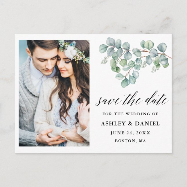 Postal La caligrafía Eucalyptus deja la fecha de guardar (Anverso)