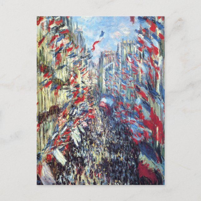 Postal La calle Montorgueil, París, de Claude Monet (Anverso)