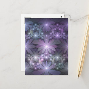 Postal La cama de flores reluciente arte fractal