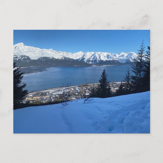Postal La caminata de invierno con vistas a Seward (Anverso)