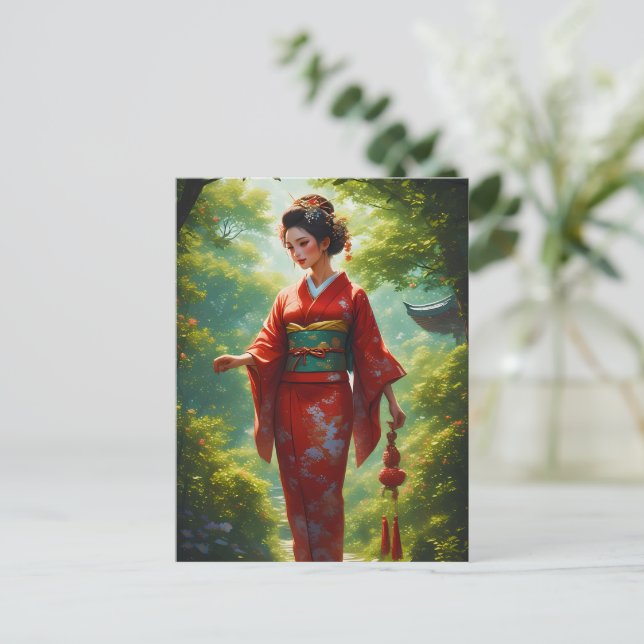 Postal La caminata del Kimono (Anverso de pie)