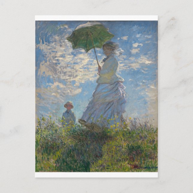 Postal La caminata, mujer con parasol (1875) (Anverso)