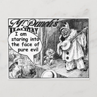 Postal La cara del mal puro (Payaso banjo)