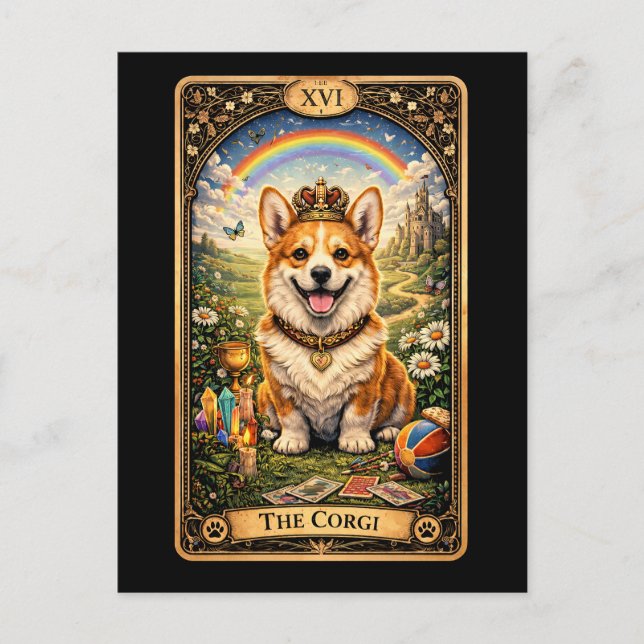 Postal La Carta de Tarot del Corgi (Anverso)