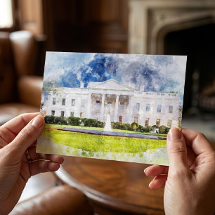 Postal La Casa Blanca en Washington DC Acuarela