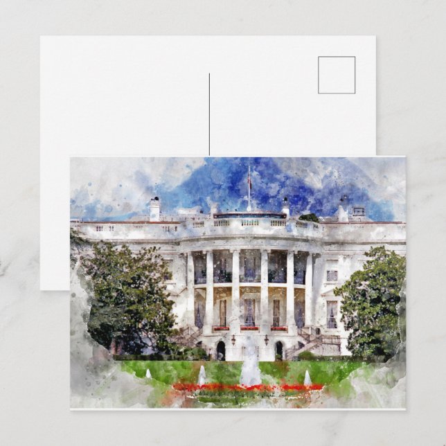Postal La Casa Blanca en Washington DC en acuarela (Anverso / Reverso)