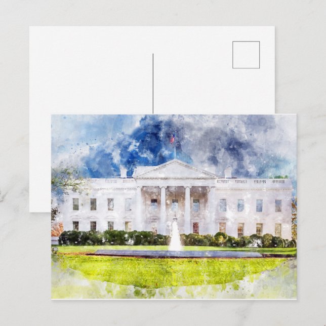 Postal La Casa Blanca en Washington DC Watercolor (Anverso / Reverso)