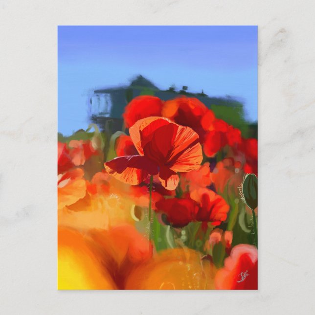 Postal La casa de las amapolas - pintura al óleo (Anverso)