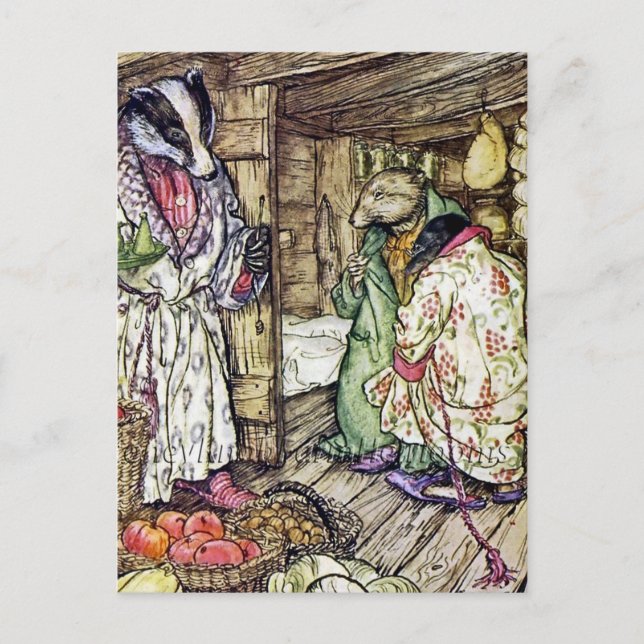 Postal “La casa del tejón” de Arthur Rackham (Anverso)